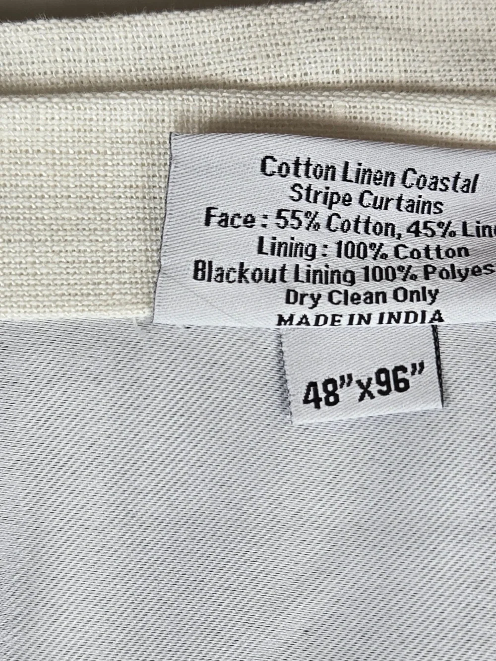 NWT QUINCE Set 2 48x96 Coastal Stripe Linen Cotton True Blackout Curtains 9202